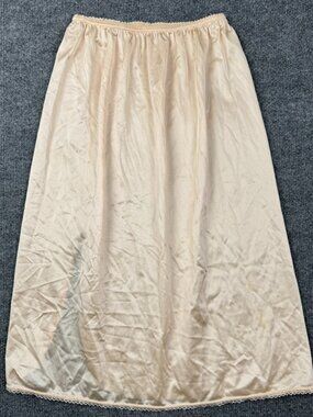 Vintage Bali Half Slip Nude Beige Lace Trim Side Slit Made in USA Medium 27"